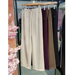 羽珞樱花裤25006秋冬新款羊毛加厚女休闲裤直筒裤松紧高腰外穿裤