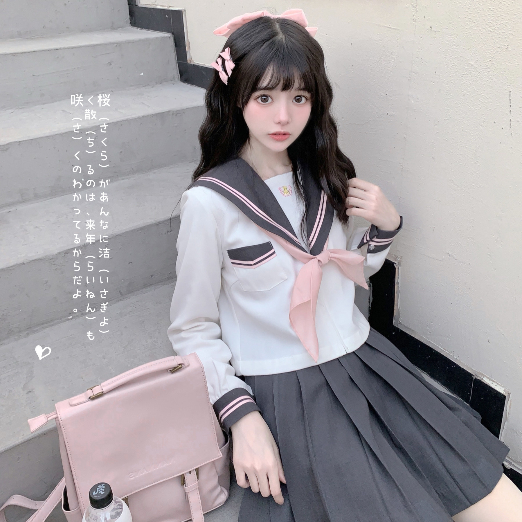 原创jk水手服灰粉日系学院风套装图片