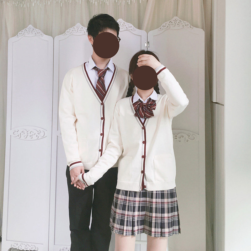 新款jk制服毛衣春秋棉针织开衫外套学院风文艺宽松学生情侣装男女