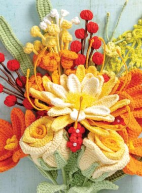 【英文钩针图解电子书】0047-手工编织毛线永生花束DIY教程非成品