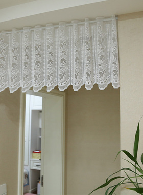 法式白色复古花纹外贸出口布艺门帘蕾丝纱帘厨房卧室免打孔半帘