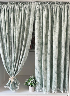 美式田园棉麻碎花小窗户窗帘免打孔魔术贴卧室飘窗半帘门帘隔断帘