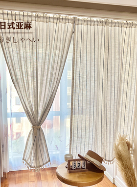 日式复古厨房门帘门帘玄关隔断帘定制仿棉麻半帘入户隐私帘家用