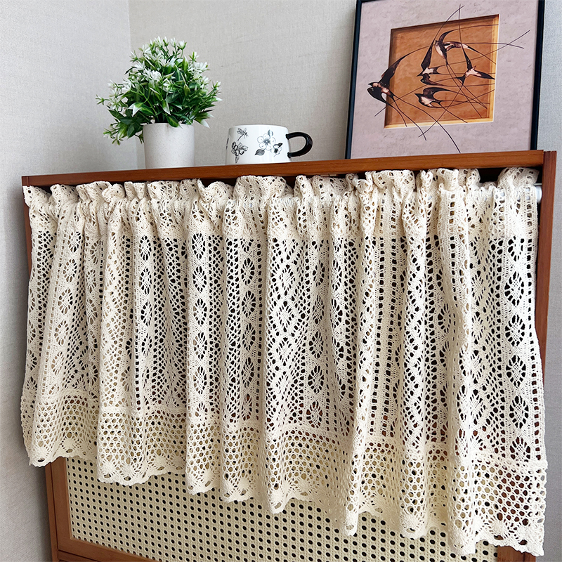 免打孔美式乡村复古钩针半帘厨房橱柜短帘小窗户窗帘卧室门帘