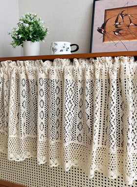 免打孔美式乡村复古钩针半帘厨房橱柜短帘小窗户窗帘卧室门帘