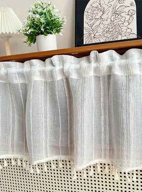 日式亚麻侘寂风橱柜遮挡帘书柜纱帘门帘防尘隔断帘免打孔半帘短帘