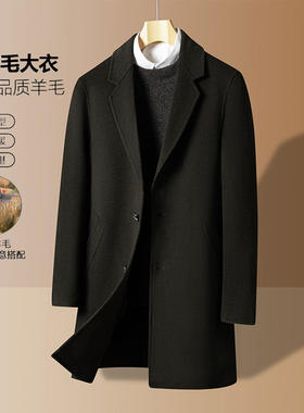 2025秋冬季男士双面呢大衣韩版修身纯色中长款轻奢风衣外套时尚