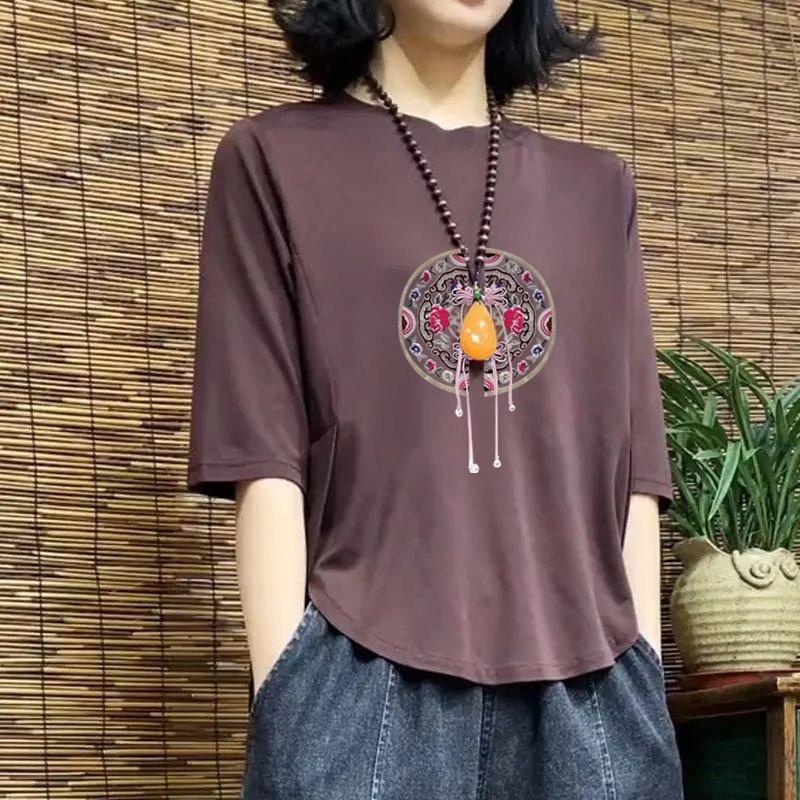 100%纯棉高档遮肉不规则t恤女新款中袖拼接洋气上衣大码夏装小衫