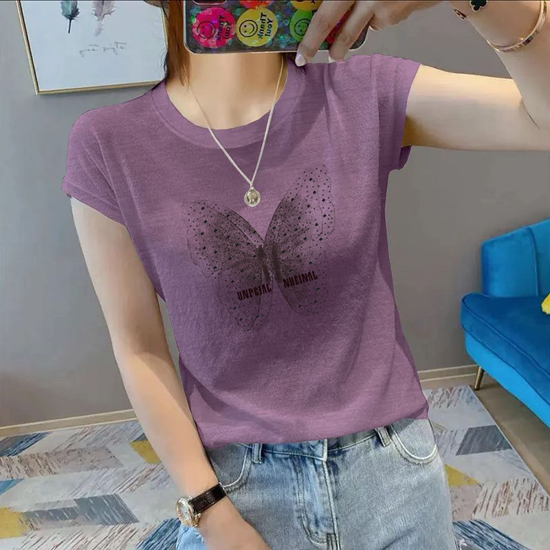 夏季外穿圆领大码竹节棉白色减龄短袖t恤女ins风简约亲肤透气上衣