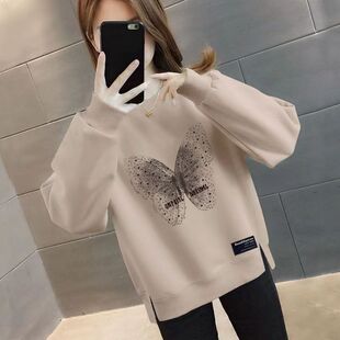 秋冬新款外穿长袖薄款卫衣韩版印花休闲宽松显瘦ins女款上衣潮