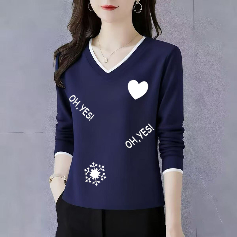 纯棉长袖t恤女士V领打底衫初秋2025新款高端洋气正肩宽松休闲上衣