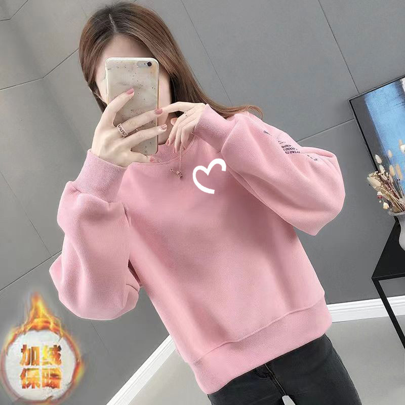 加绒不加绒秋冬新款慵懒风韩版潮ins宽松短款卫衣女无帽百搭上衣