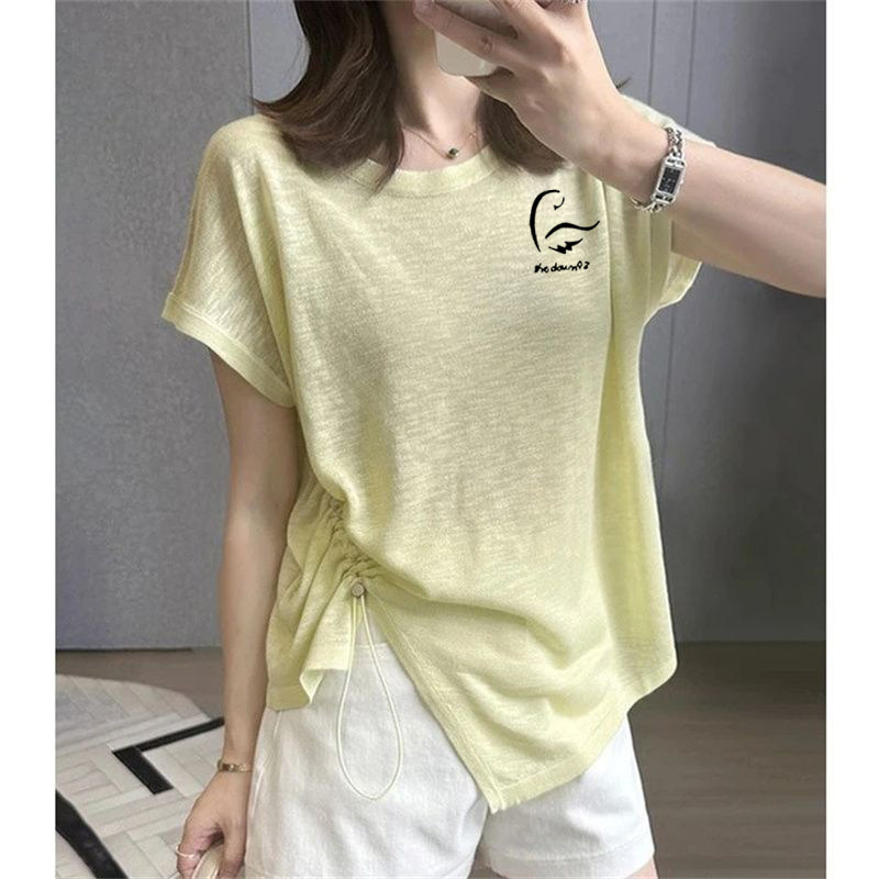 雪花棉圆领T恤女韩版新款不规则短袖设计感减龄显瘦上衣洋气夏潮