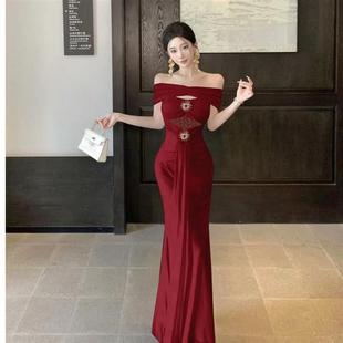 高级感气质一字肩不规则礼服裙连衣裙2025夏季新款法式心机女装