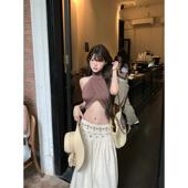 辣妹性感露背挂颈吊带背心女夏季 纯欲上衣 外穿设计感短款 修身 无袖