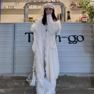 BABYblue【人间富贵花】慵懒风大翻领女秋冬防狐狸毛针织毛衣外套