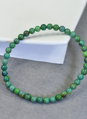 湖北天然原矿绿松石军绿色4.9MM手串圆珠玉石手链女款细款饰品