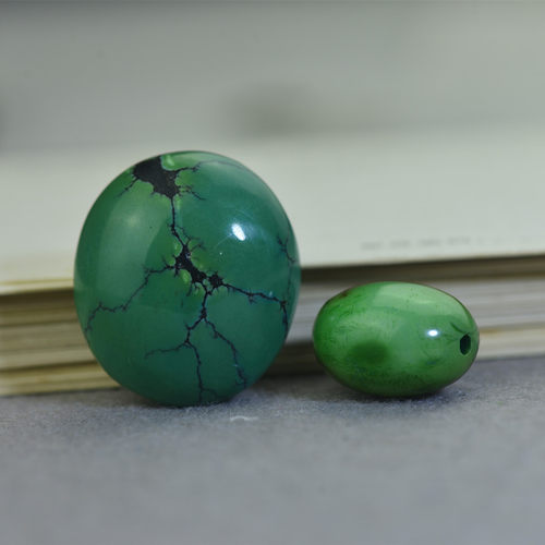 湖北原矿天然绿松石 高瓷俏色卵形蛋形珠子 diy散珠配珠吊坠项坠