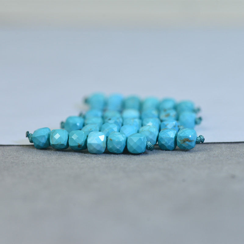 湖北原矿天然绿松石弟子珠 切角小刻面方糖几何形配珠散珠5.5MM