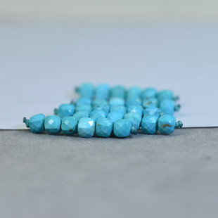 湖北原矿天然绿松石弟子珠 切角小刻面方糖几何形配珠散珠5.5MM