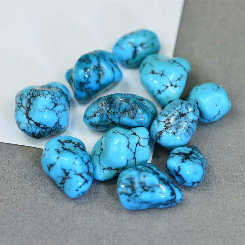 天然高瓷蓝色松石原石无优化绿松石DIY手工饰品配件随形散珠配珠