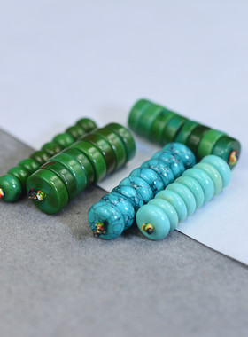 原矿天然绿松石军绿色网花菩提手串手链隔片垫片文玩配饰散珠diy