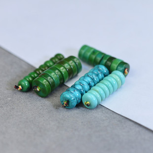 原矿天然绿松石军绿色网花菩提手串手链隔片垫片文玩配饰散珠diy