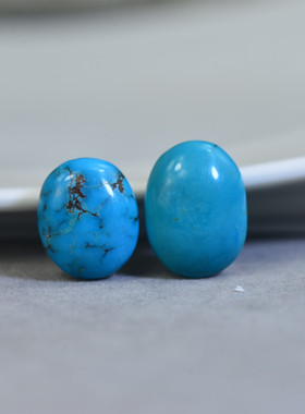 湖北原矿天然绿松石 蓝色卵形蛋形珠子 文玩配饰手串手链隔珠吊坠