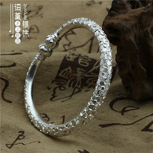 多福南瓜头梅花足银999南瓜头梅花款银手镯中古精美传手工梅花镯