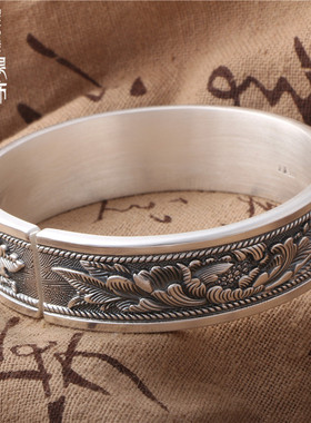 牡丹花男女款民族风盛放银镯子