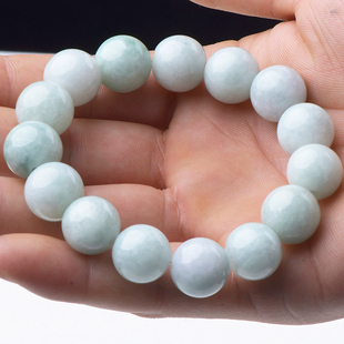 天然A货翡翠手链豆种浅绿13mm圆珠手串玉珠佛珠男女款手串缅甸玉