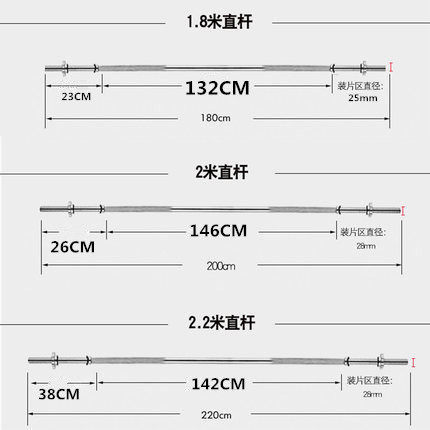 小孔加粗间距加宽杠铃杆加长杠铃杠适配龙门架1.8米2米2.2米奥杠