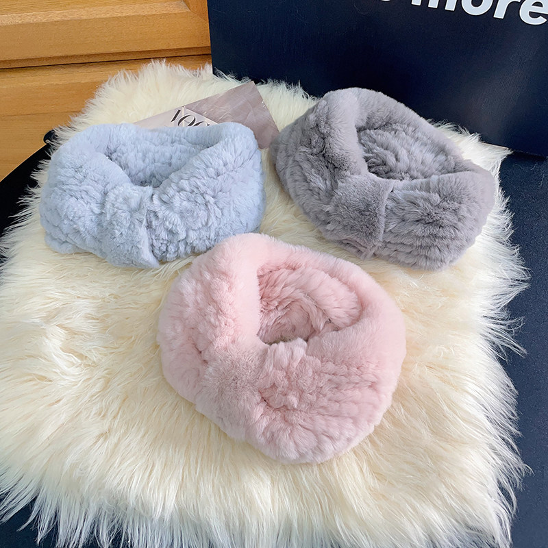 新品獭兔毛围脖女冬季保暖皮草围巾编织双面弹力脖套发带真毛