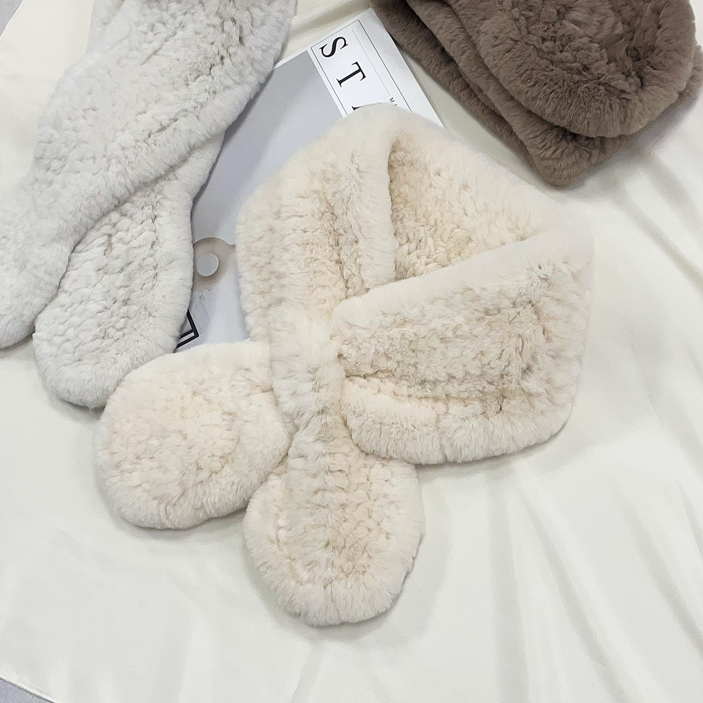 獭兔毛围巾女冬季保暖领结式