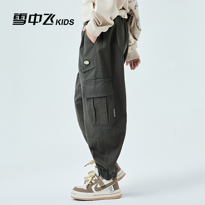 雪中飞童装男童裤子秋冬款2025新款儿童工装裤大童男孩加厚工装裤