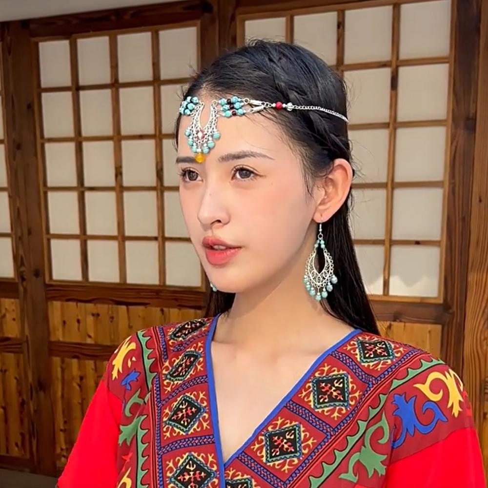 异域风情拍照头饰民族风眉心坠前额饰东宫小枫同款复古风耳环藏族