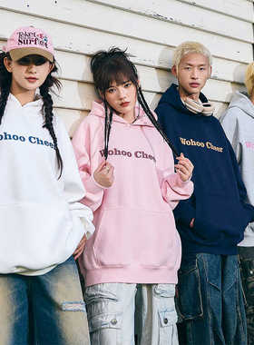 越越潮社wohoo简约字母印花连帽套头卫衣男女同款休闲百搭连帽衫