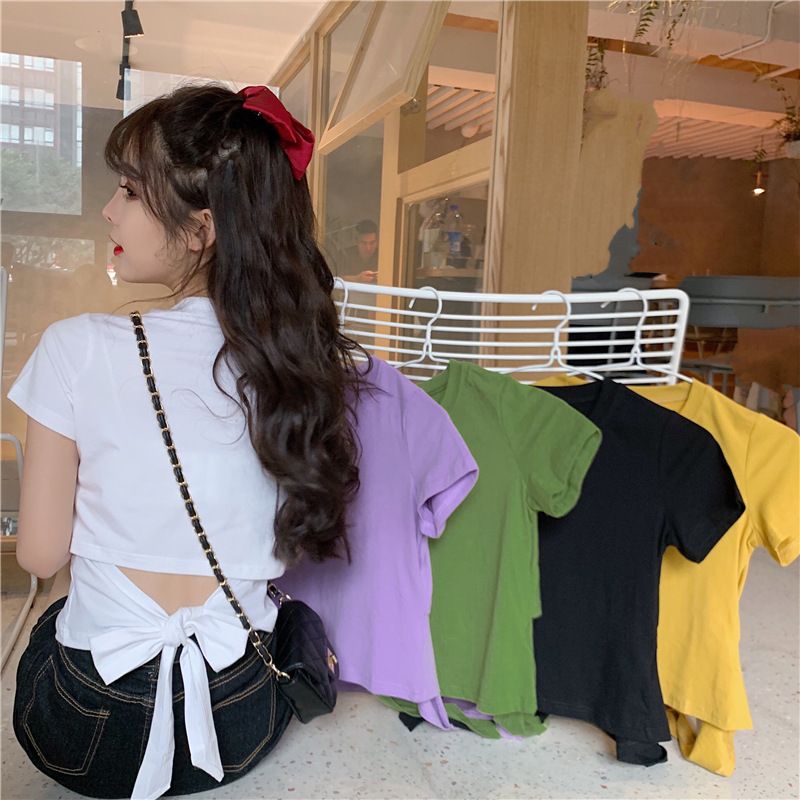 露背瑜伽服女短袖修身健身运动速干上衣短款美背夏季外搭罩衫轻薄