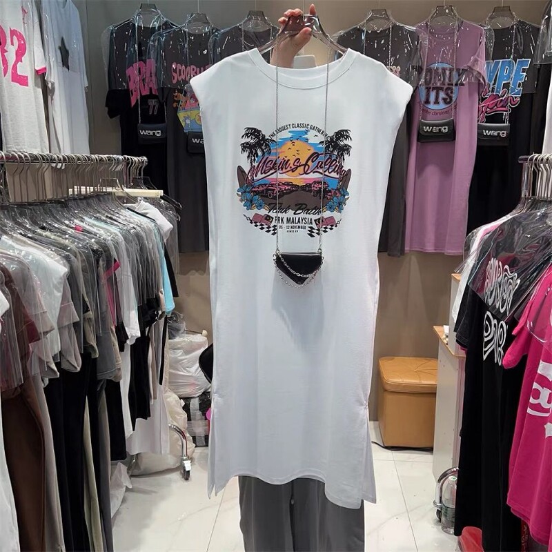 瑜伽服无袖夏季加长款遮臀显瘦上衣透气健身运动背心T恤裙女弹力