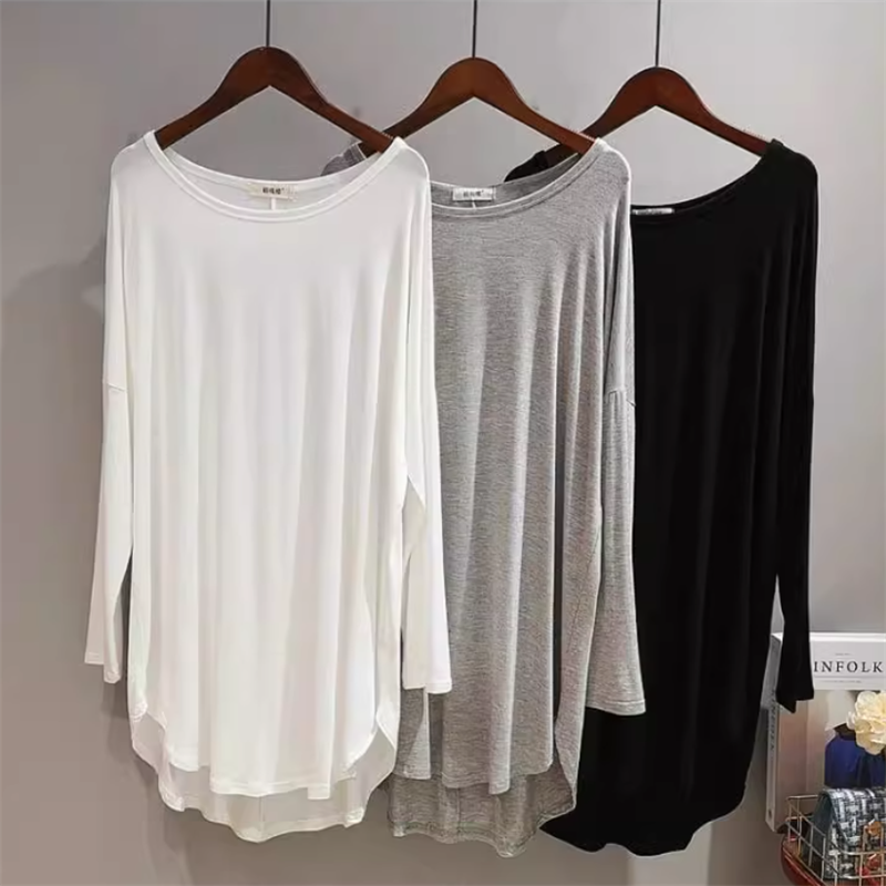 长袖莫代尔瑜伽服女宽松春秋长款遮臀跑步运动舞蹈夏季短袖健身衣