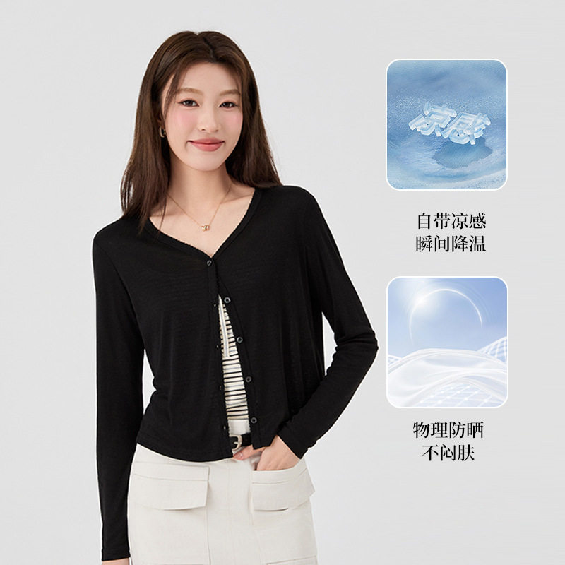 天丝莱赛尔开衫防晒衣女夏季新款蕾丝薄款透气宽松防晒服女士外套
