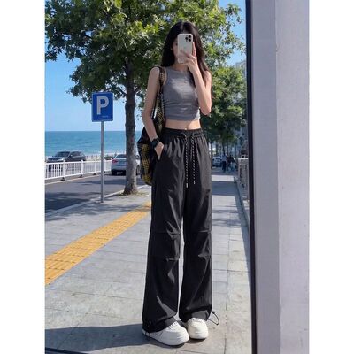 2026夏季新款舒适大码褶皱拖地休闲裤男K24144