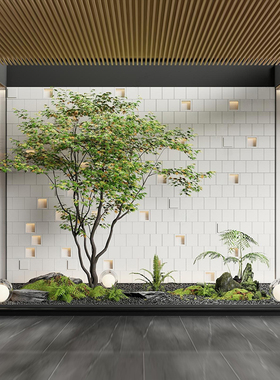 仿真绿植造景室内大型简约风假树生植物组合餐厅酒店橱窗天井景
