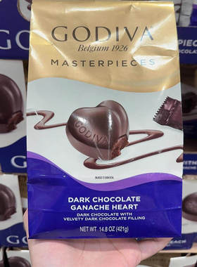 现货美国Godiva黑巧克力软心形夹心丝滑生日黑巧421g