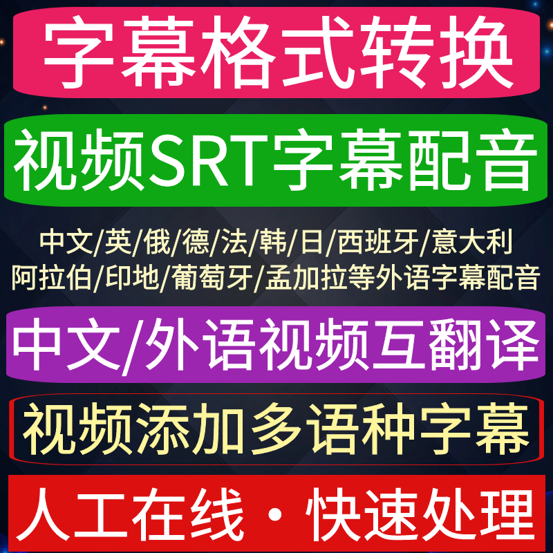 视频字幕格式转换中文/英俄/德/法/韩日/西班牙意大利外语SRT配音