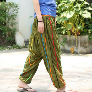 尼泊尔条纹大裆裤女春夏复古宽松哈伦裤民族风免裆裤纯棉灯笼裤女