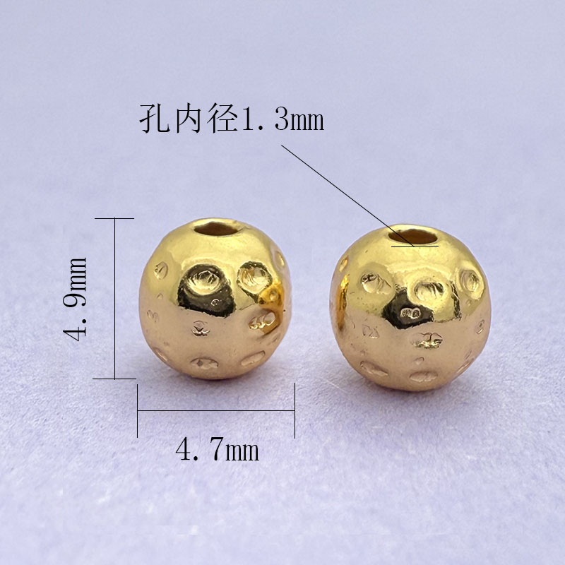 S925纯银古法锤纹圆珠隔珠黄金色
