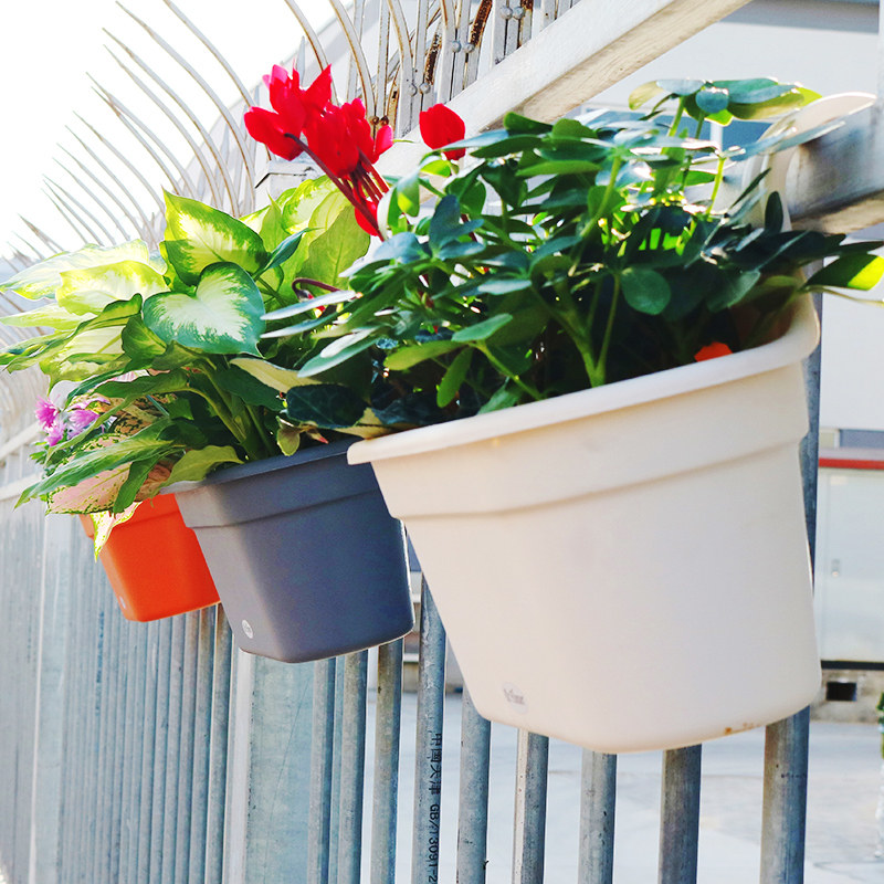 家庭室外阳台栏杆栅栏塑料透气花盆弯钩椭圆形加厚挂壁种花盆包邮