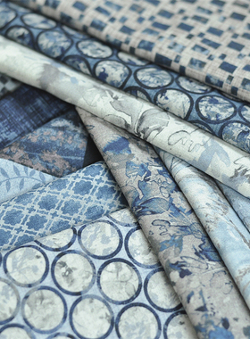 特价！进口高档纯棉手工拼布 Equanimity  E5910 蓝调1/4码