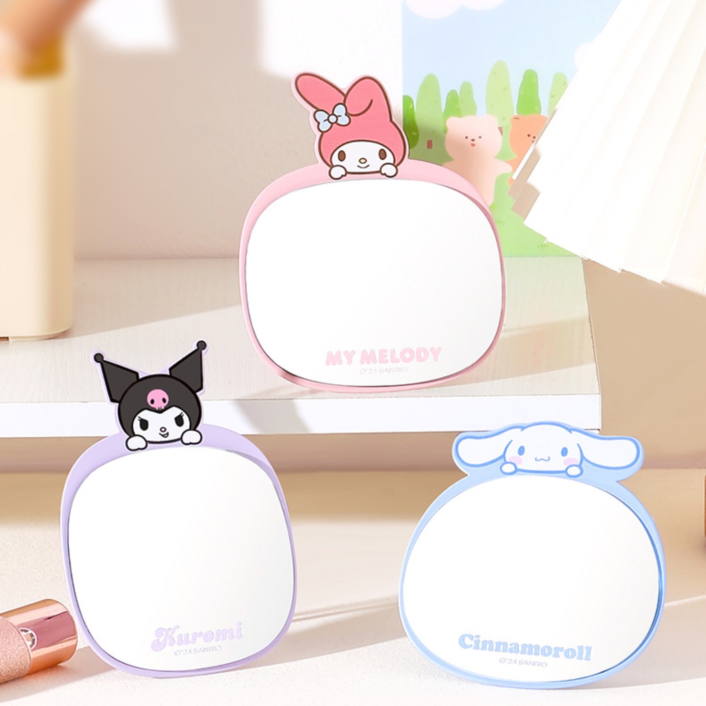 卡通小镜高颜值可折叠台式镜学生宿舍梳妆镜口袋化妆镜女随身便携